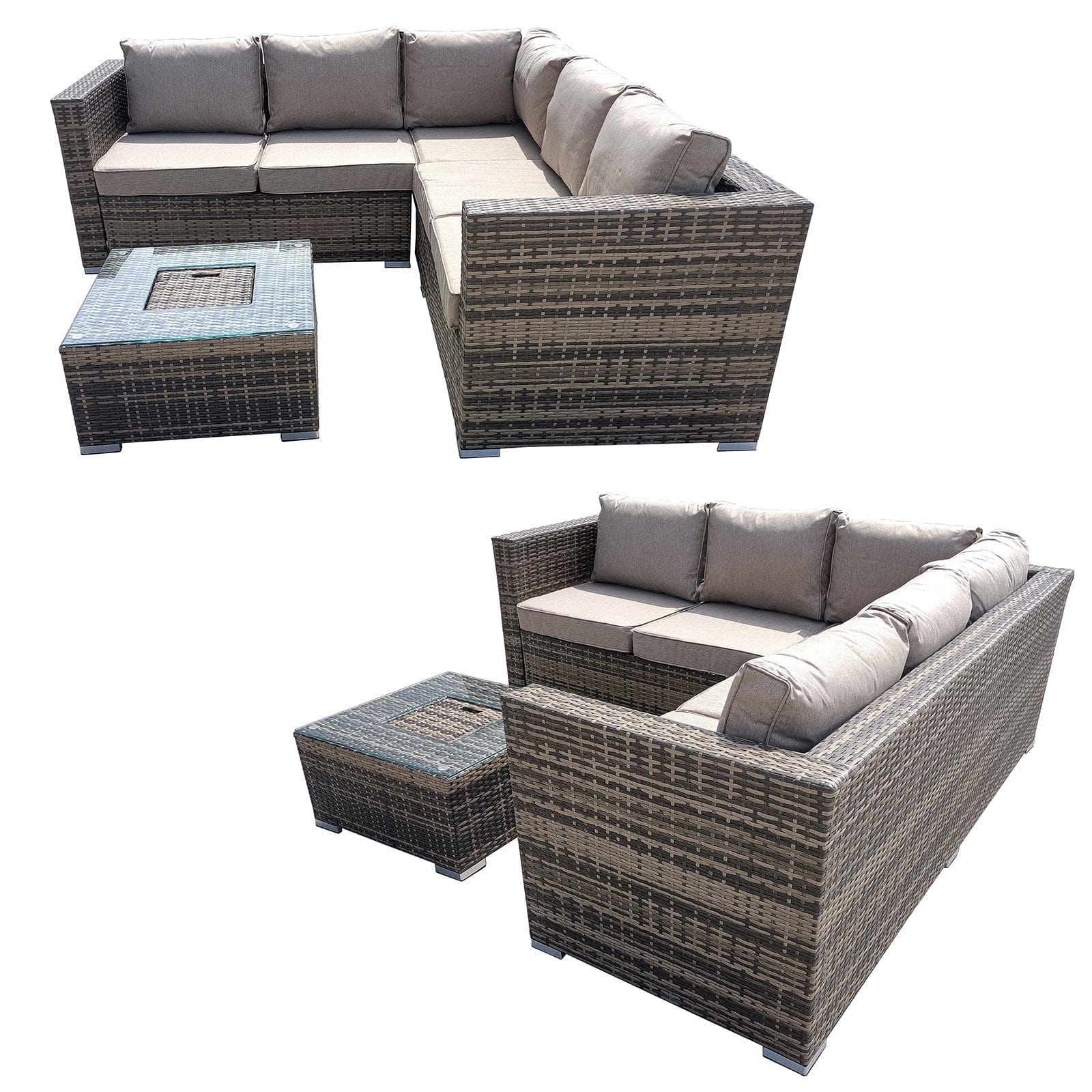 Vancouver Aluminum frame 5 Seater Rattan Garden Furniture Corner Sofa Set With Ice Bucket Coffee Table