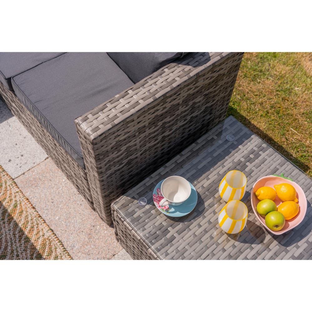 Vancouver 5-Seater Rattan Corner Sofa Set with Cubic Fire Pit Table and Rain cover
