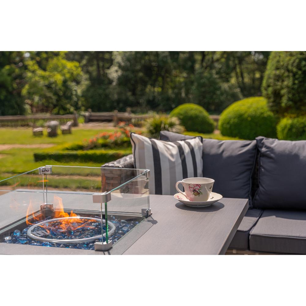 Vancouver 5-Seater Rattan Corner Sofa Set with Cubic Fire Pit Table and Rain cover