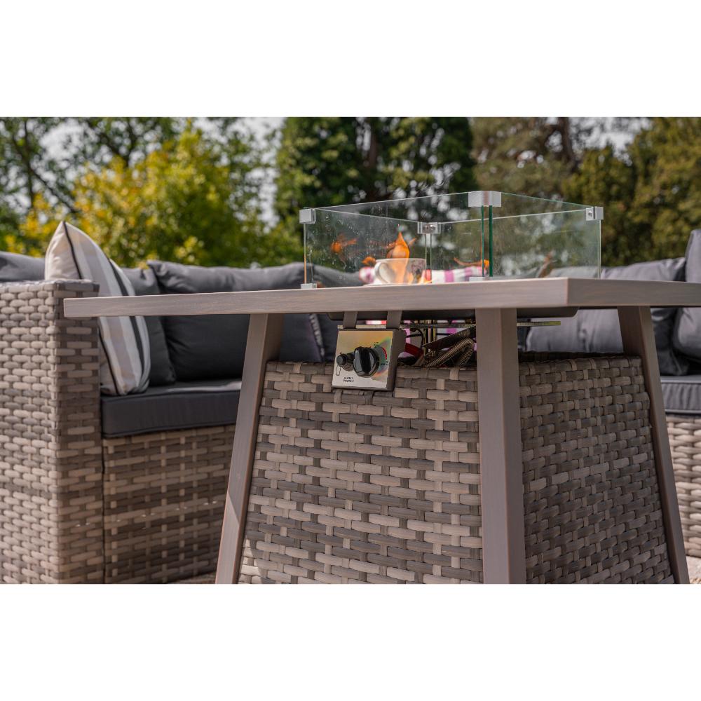 Vancouver 5-Seater Rattan Corner Sofa Set with Cubic Fire Pit Table and Rain cover
