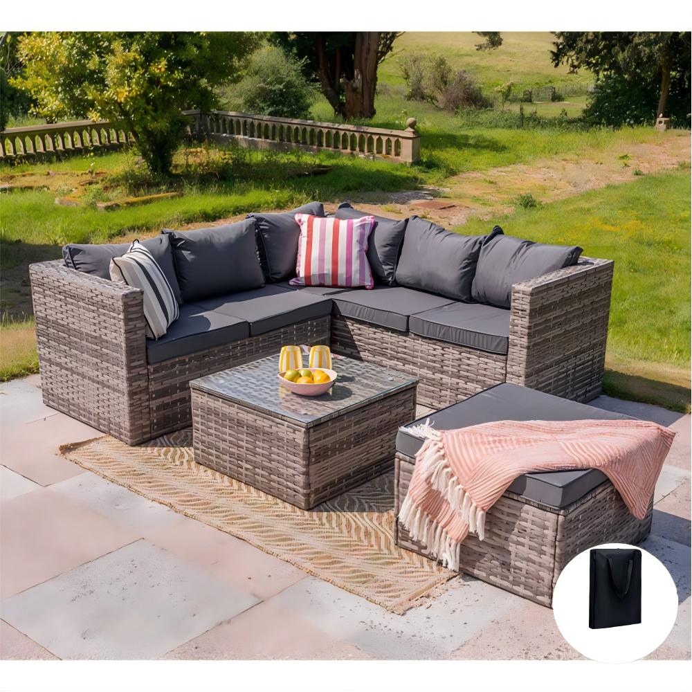 Vancouver 6 Seater Modular Rattan Sofa Set In Grey