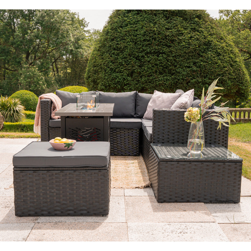Vancouver 6‑Seater Outdoor Sofa Set with Fire Pit Table
