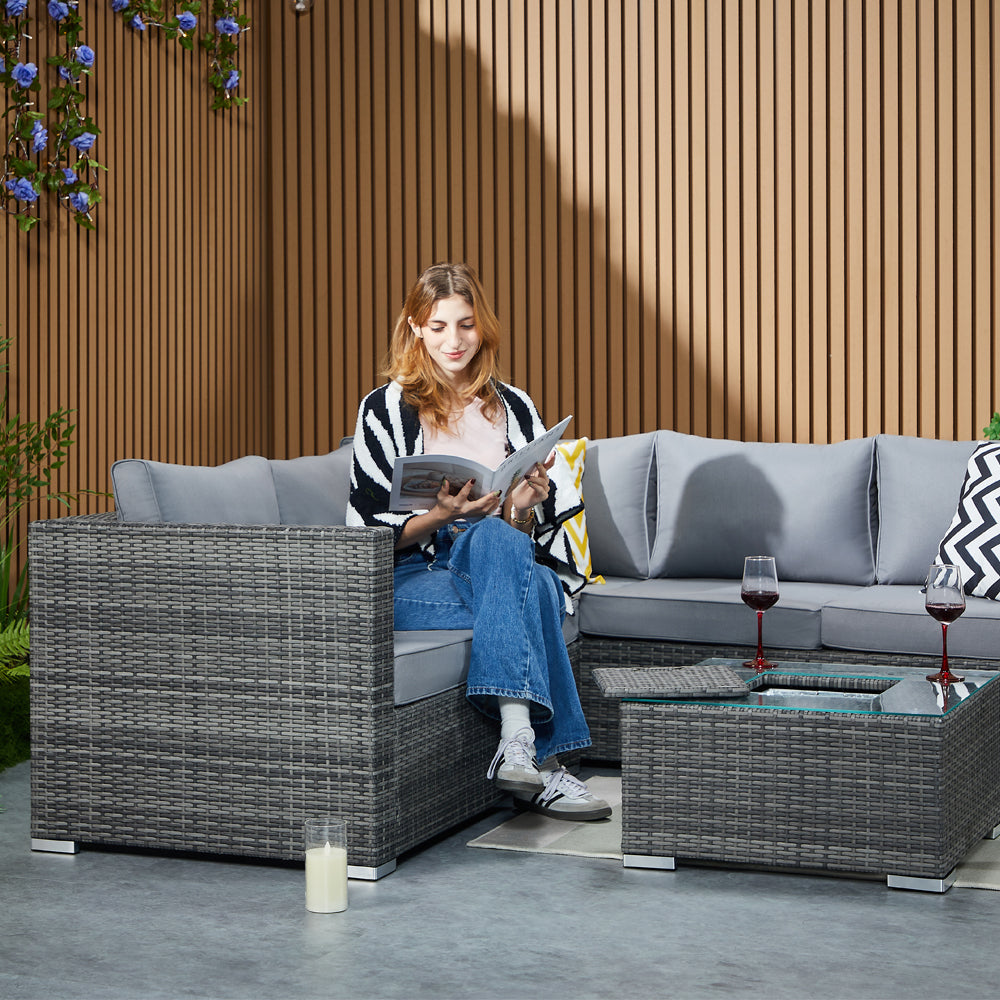 Vancouver Aluminium Frame 6‑Seater Corner Sofa Set with Ice Bucket Coffee Table