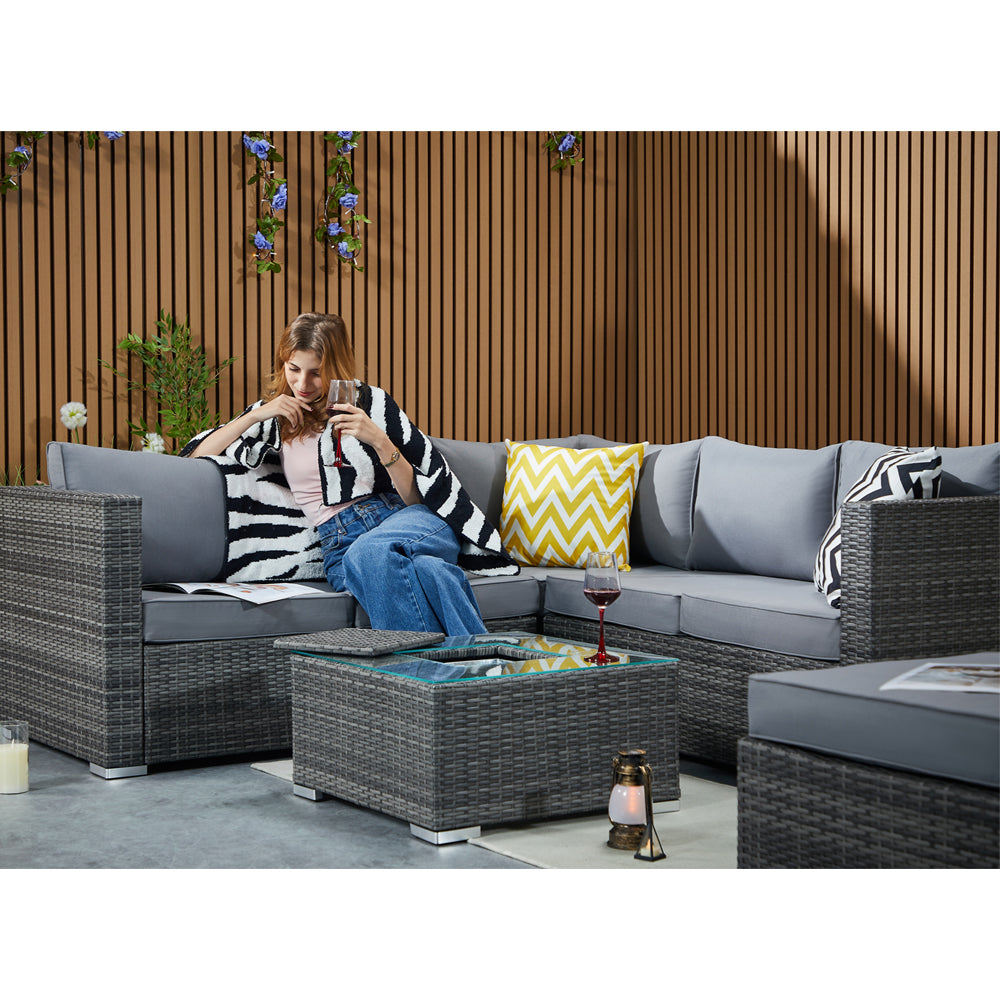 Vancouver Aluminium Frame 6‑Seater Corner Sofa Set with Ice Bucket Coffee Table