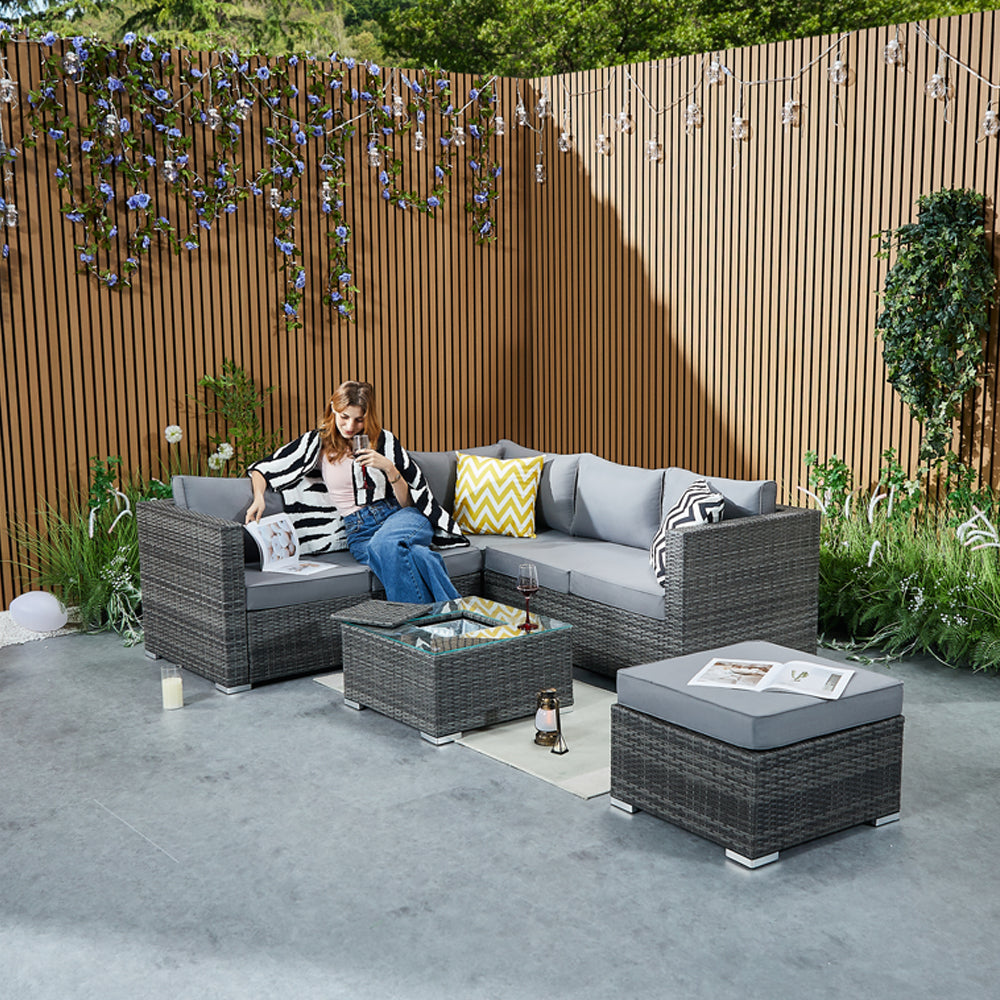 Vancouver Aluminium Frame 6‑Seater Corner Sofa Set with Ice Bucket Coffee Table