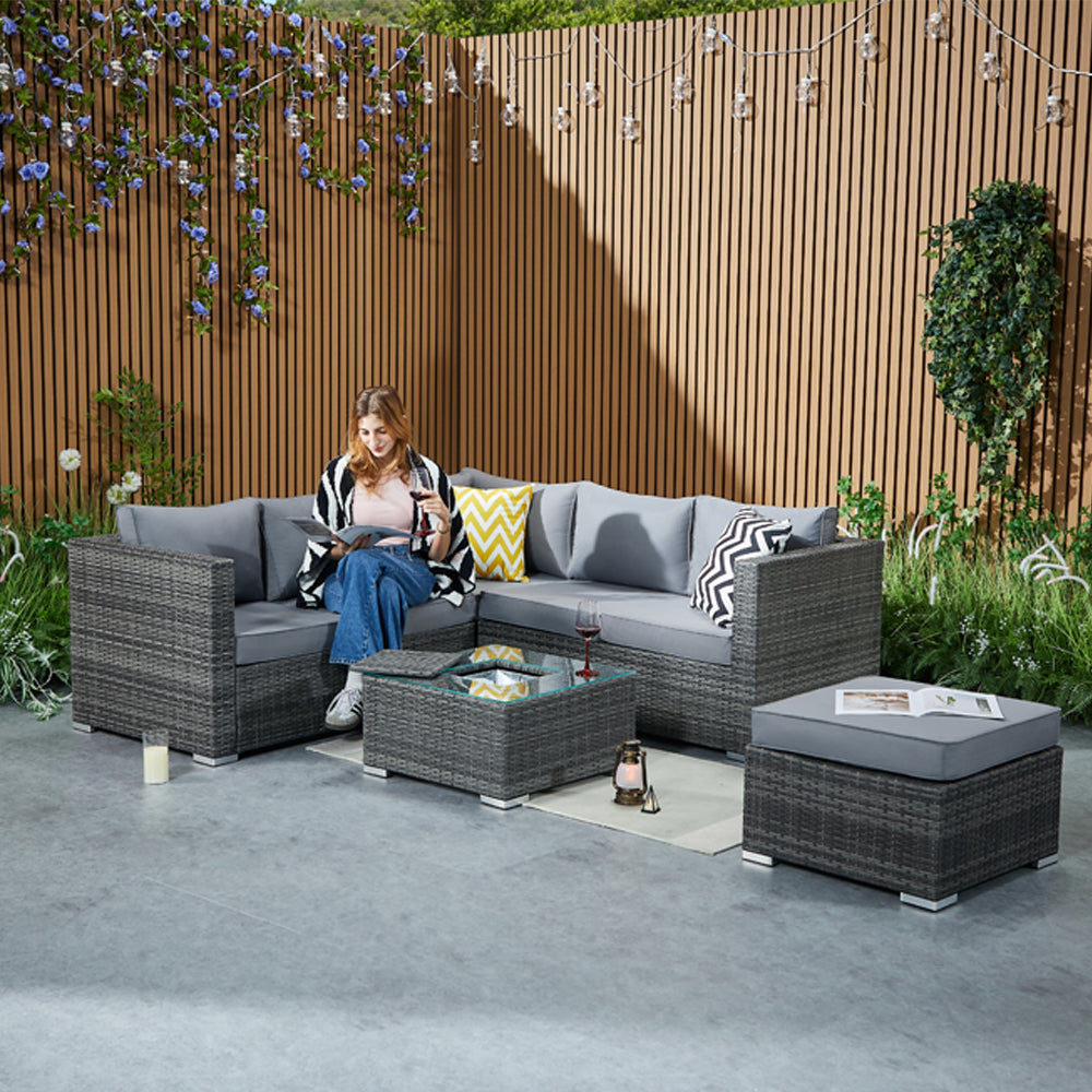 Vancouver Aluminium Frame 6‑Seater Corner Sofa Set with Ice Bucket Coffee Table
