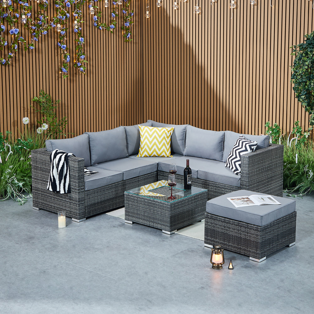 Vancouver Aluminium Frame 6‑Seater Corner Sofa Set with Ice Bucket Coffee Table