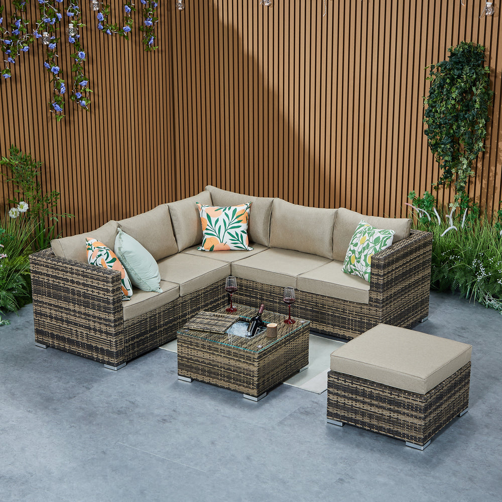 Vancouver Aluminium Frame 6‑Seater Corner Sofa Set with Ice Bucket Coffee Table