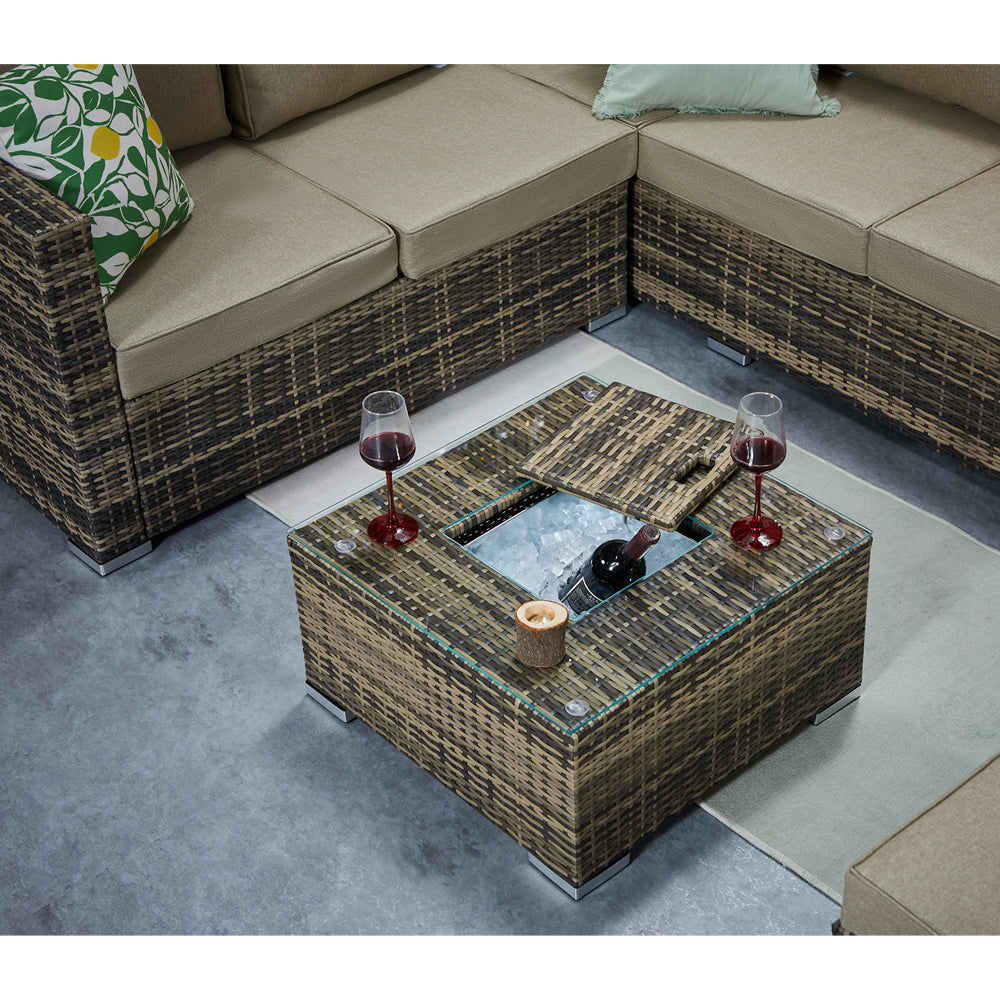 Vancouver Aluminium Frame 6‑Seater Corner Sofa Set with Ice Bucket Coffee Table
