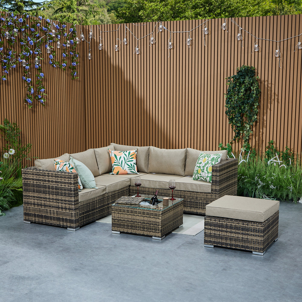 Vancouver Aluminium Frame 6‑Seater Corner Sofa Set with Ice Bucket Coffee Table