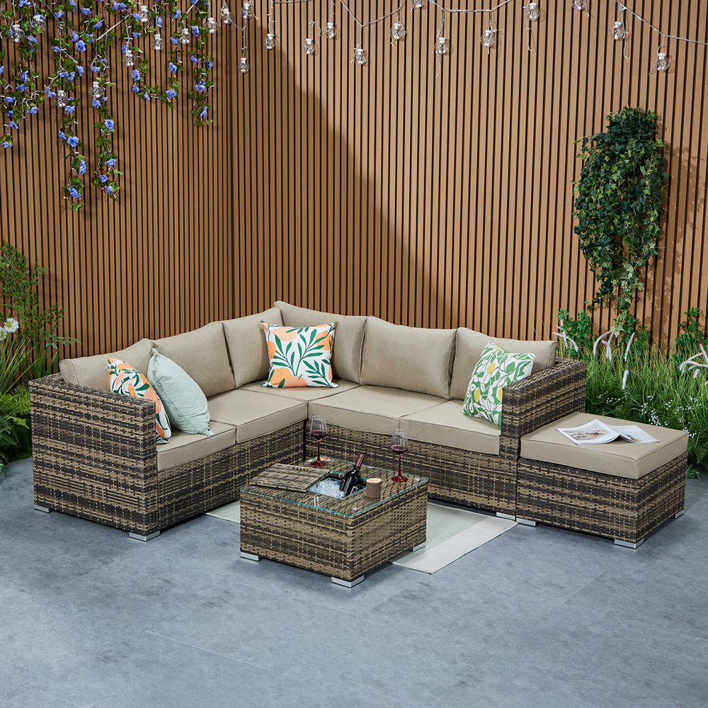 Vancouver Aluminium Frame 6‑Seater Corner Sofa Set with Ice Bucket Coffee Table