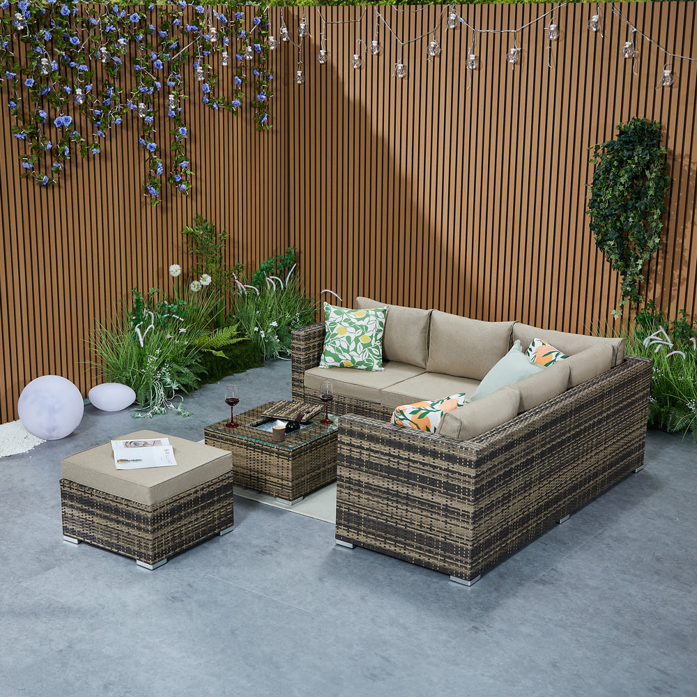 Vancouver Aluminium Frame 6‑Seater Corner Sofa Set with Ice Bucket Coffee Table