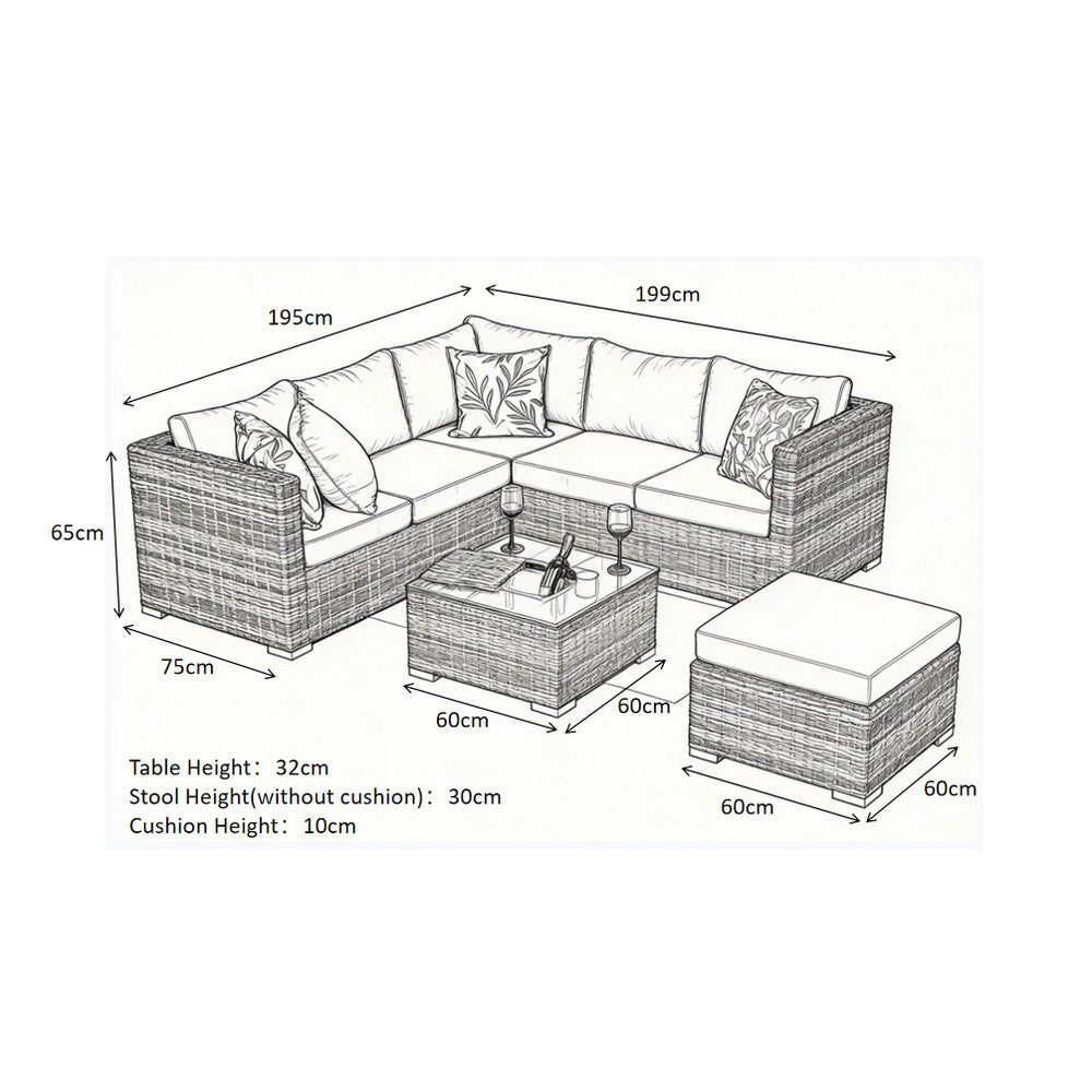 Vancouver Steel Frame 6‑Seater Corner Sofa Set with Ice Bucket Coffee Table