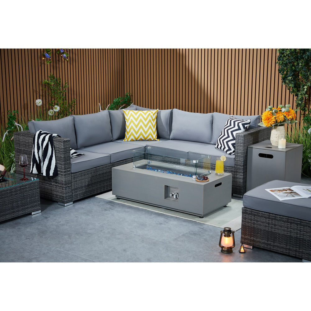 Vancouver Aluminium Frame 6 Seater Corner Sofa Set with Ice Bucket and Fire Pit Coffee Table