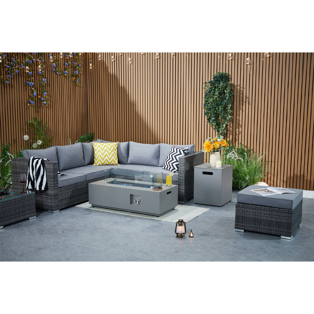 Vancouver Aluminium Frame 6 Seater Corner Sofa Set with Ice Bucket and Fire Pit Coffee Table