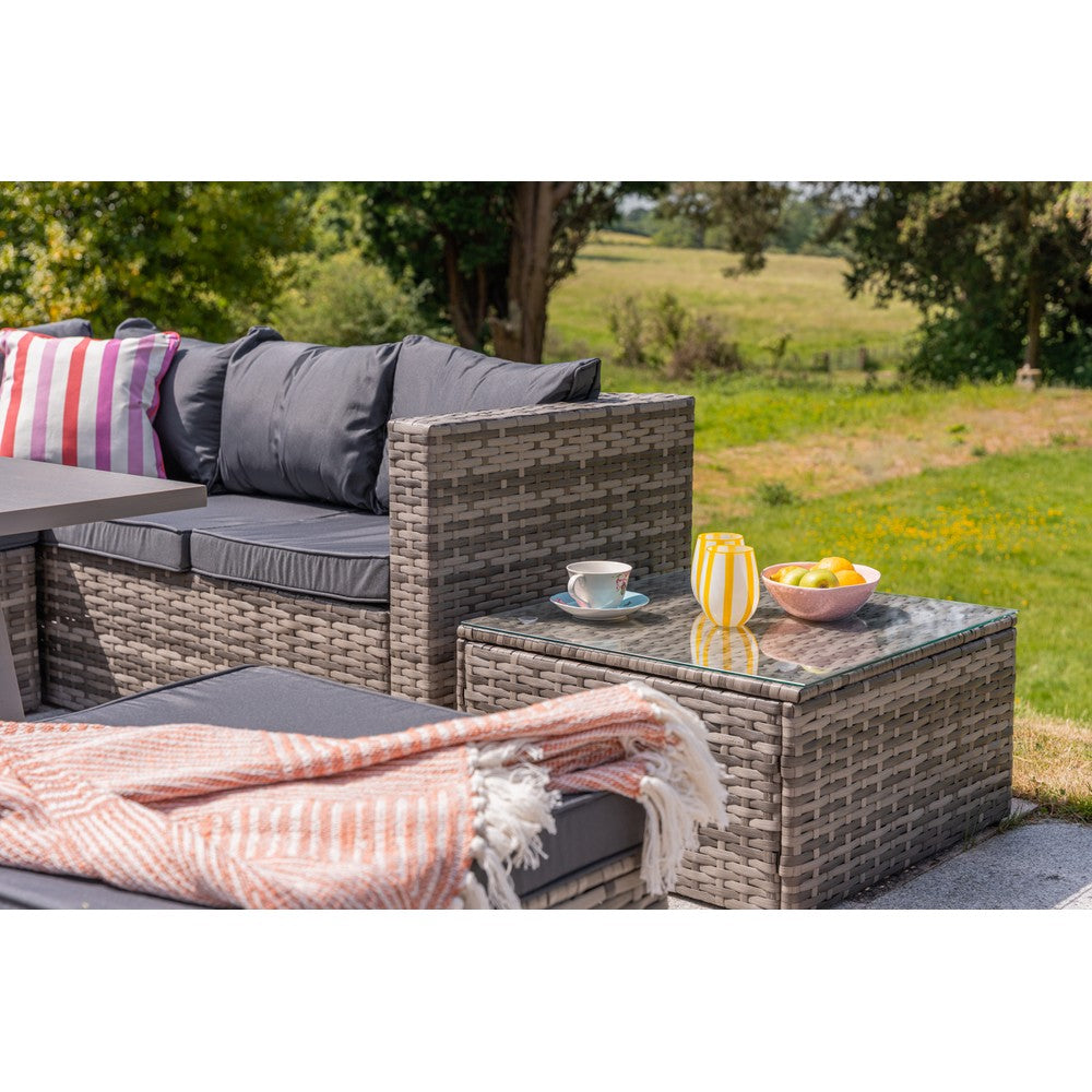 Vancouver 6 Seater Rattan Corner Sofa Set with Cubic Fire Pit Table and Rain cover
