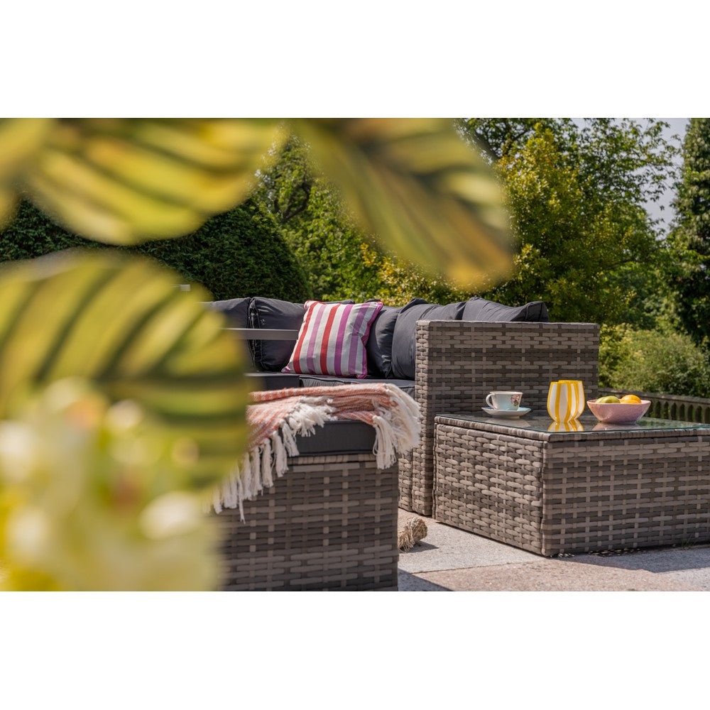 Vancouver 6 Seater Rattan Corner Sofa Set with Cubic Fire Pit Table and Rain cover