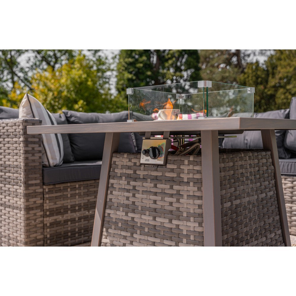 Vancouver 6 Seater Rattan Corner Sofa Set with Cubic Fire Pit Table and Rain cover