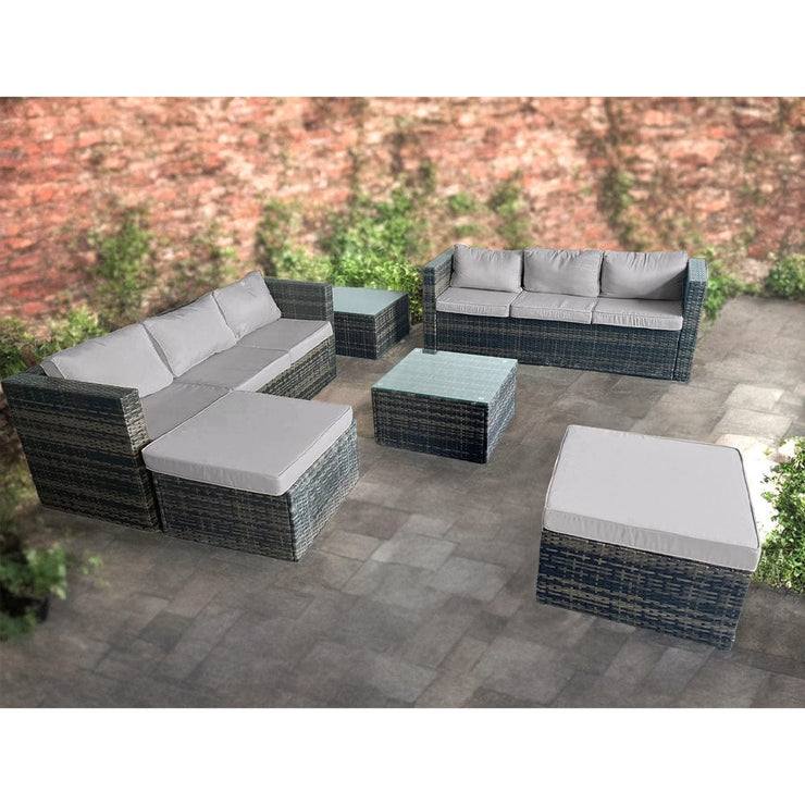 Vancouver 8 Seater Rattan Garden Furniture Sofa Set In Grey with free rain cover