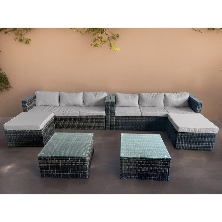 Vancouver 8 Seater Rattan Garden Furniture Sofa Set In Grey with free rain cover