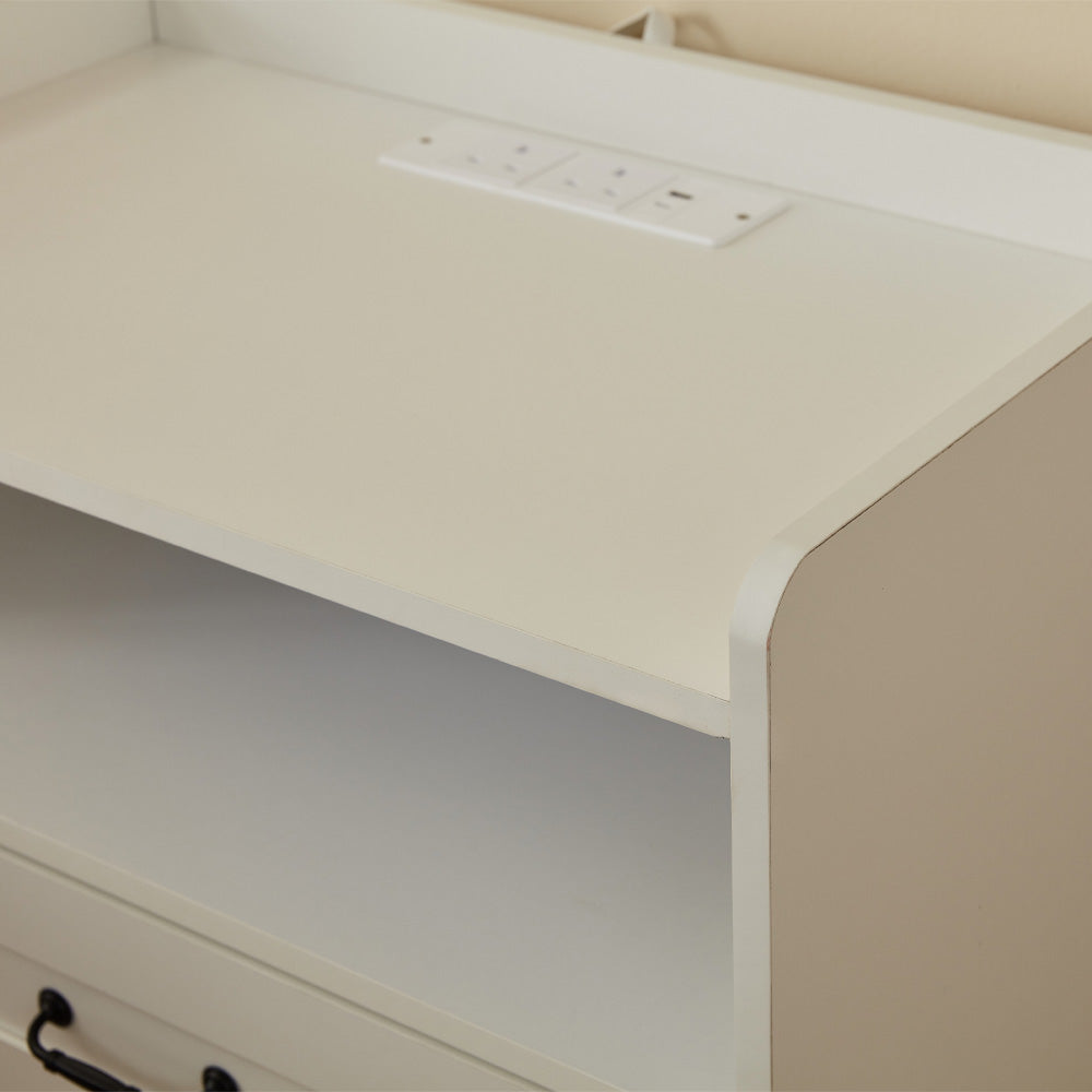 Night Stand Storage Cabinet Bedside Table with Led Lights and Sockets