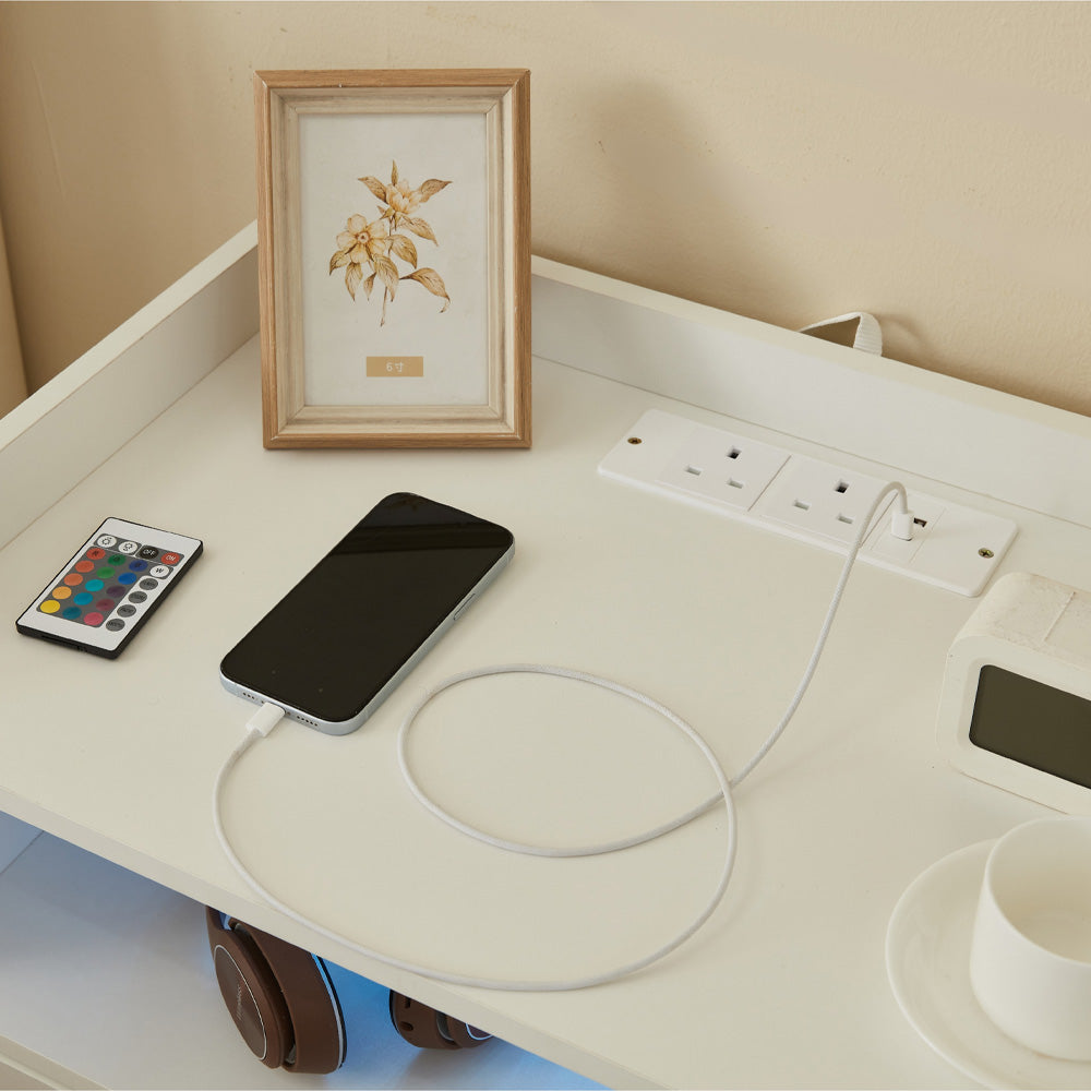 Night Stand Storage Cabinet Bedside Table with Led Lights and Sockets
