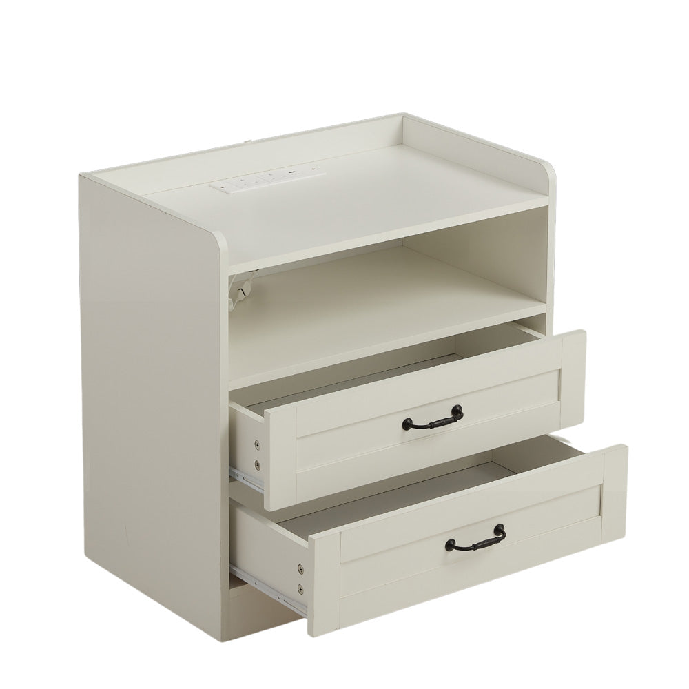 Night Stand Storage Cabinet Bedside Table with Led Lights and Sockets