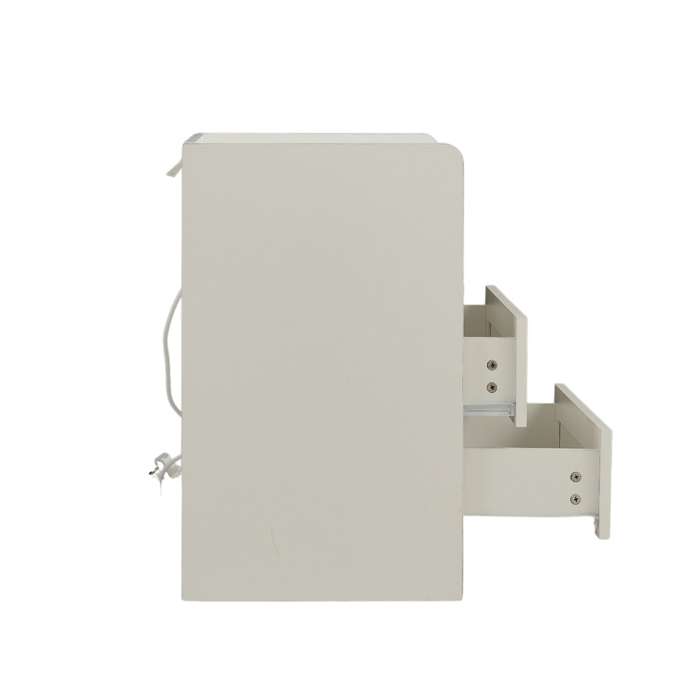 Night Stand Storage Cabinet Bedside Table with Led Lights and Sockets