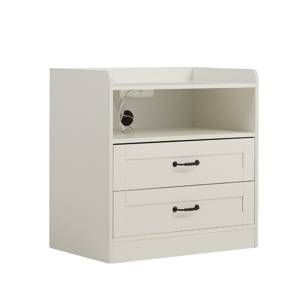 Night Stand Storage Cabinet Bedside Table with Led Lights and Sockets