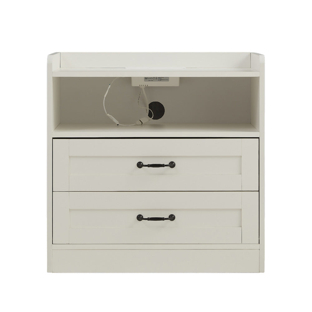 Night Stand Storage Cabinet Bedside Table with Led Lights and Sockets
