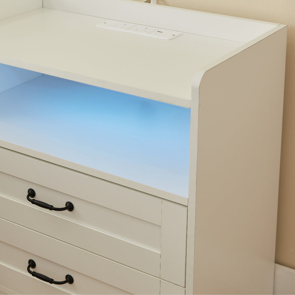 Night Stand Storage Cabinet Bedside Table with Led Lights and Sockets
