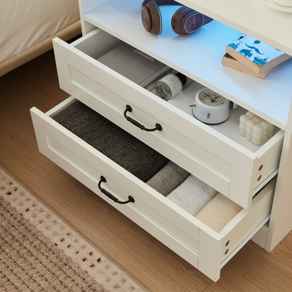 Night Stand Storage Cabinet Bedside Table with Led Lights and Sockets