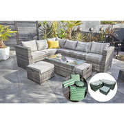 Vancouver 9 Seater Corner Rattan Garden Set In Grey