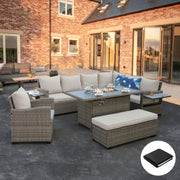 Galle Right Facing 9 Seater Garden Furniture Corner Sofa Fire Pit Set With Foldable Side Tables