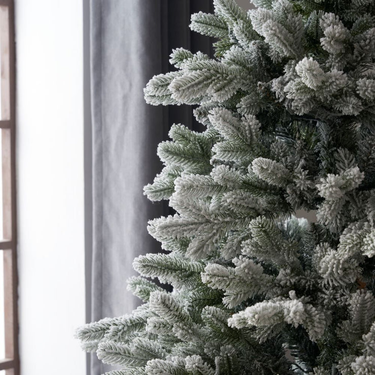 Pre-Lit Snowy Flocked Artificial Christmas Tree With Quick Pole And Skirt Option