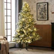Pre-Lit Snowy Flocked Artificial Christmas Tree With Quick Pole And Skirt Option