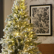 Pre-Lit Snowy Flocked Artificial Christmas Tree With Quick Pole And Skirt Option
