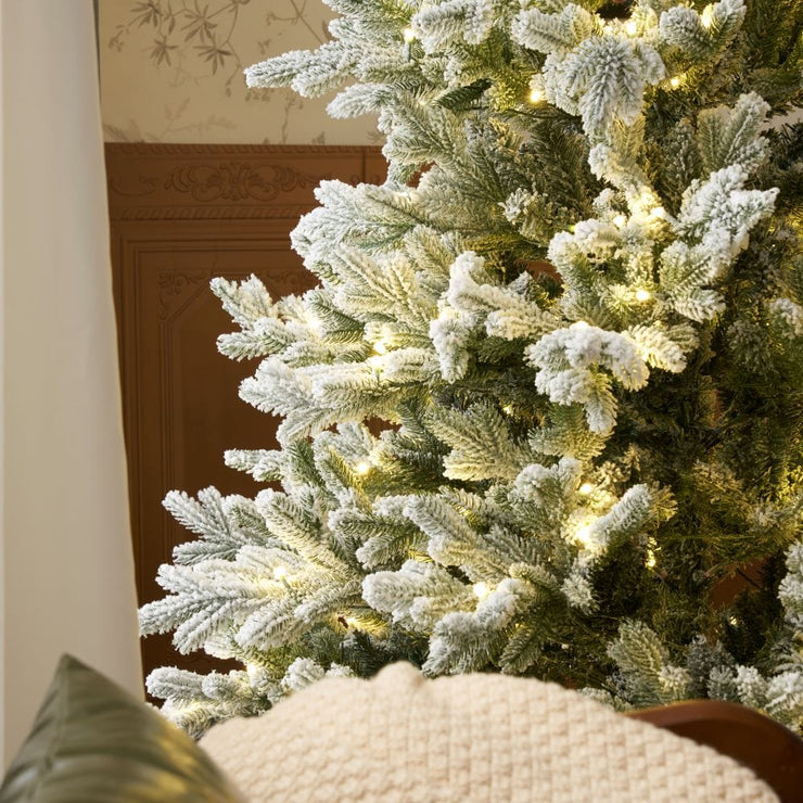 Pre-Lit Snowy Flocked Artificial Christmas Tree With Quick Pole And Skirt Option