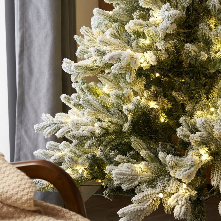 Pre-Lit Snowy Flocked Artificial Christmas Tree With Quick Pole And Skirt Option