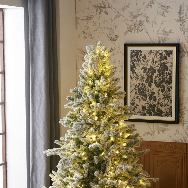 Pre-Lit Snowy Flocked Artificial Christmas Tree With Quick Pole And Skirt Option