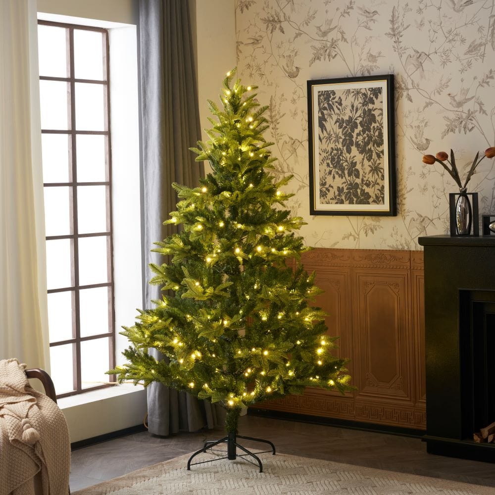 Pre-Lit Green Calgary Artificial Christmas Tree With Quick Pole And Skirt Option