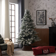 Pre-Lit Snowy Flocked Artificial Christmas Tree With Quick Pole And Skirt Option