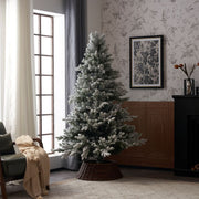 Pre-Lit Snowy Flocked Artificial Christmas Tree With Quick Pole And Skirt Option
