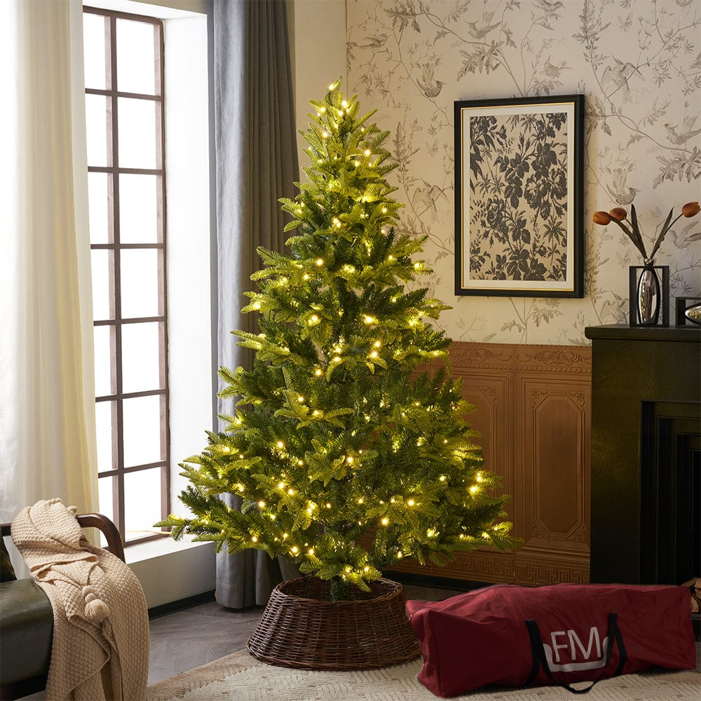 Pre-Lit Green Calgary Artificial Christmas Tree With Quick Pole And Skirt Option