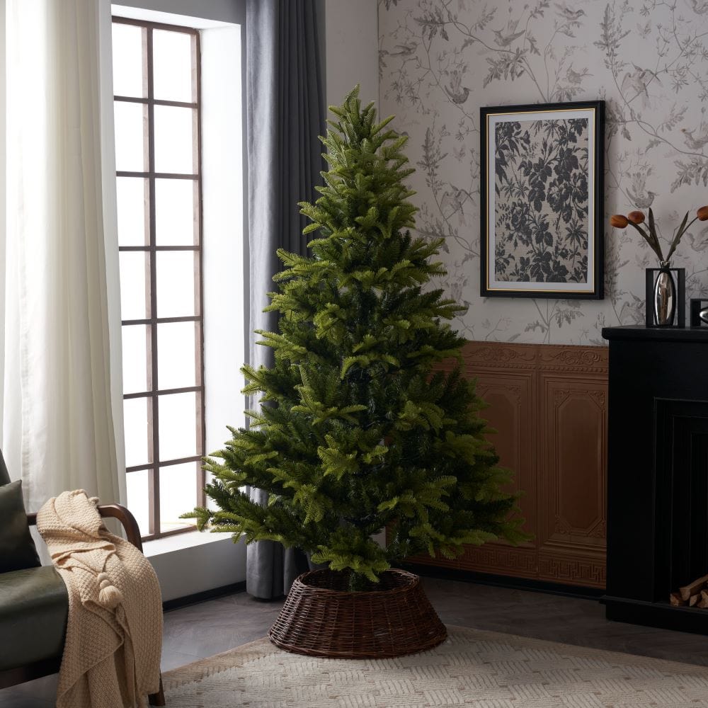 Pre-Lit Green Calgary Artificial Christmas Tree With Quick Pole And Skirt Option