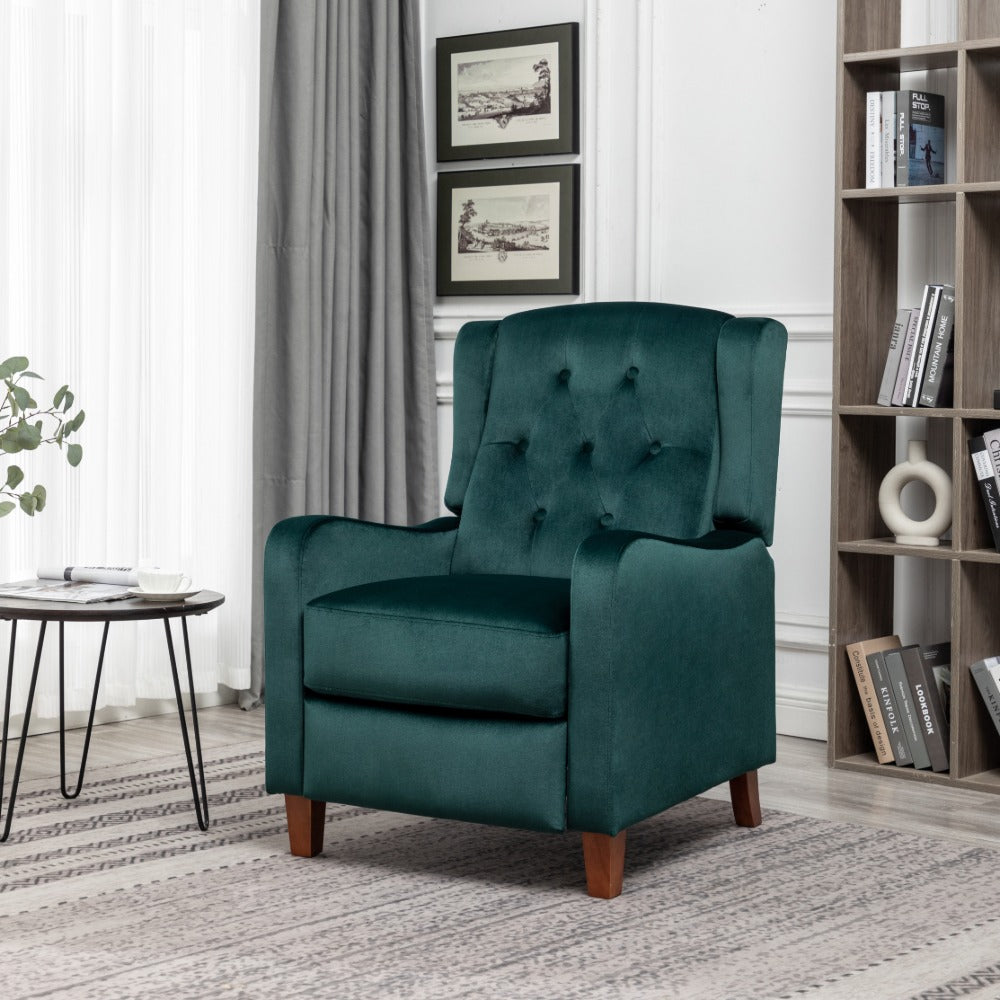 Velvet Upholstered Push Back Recliner Armchair