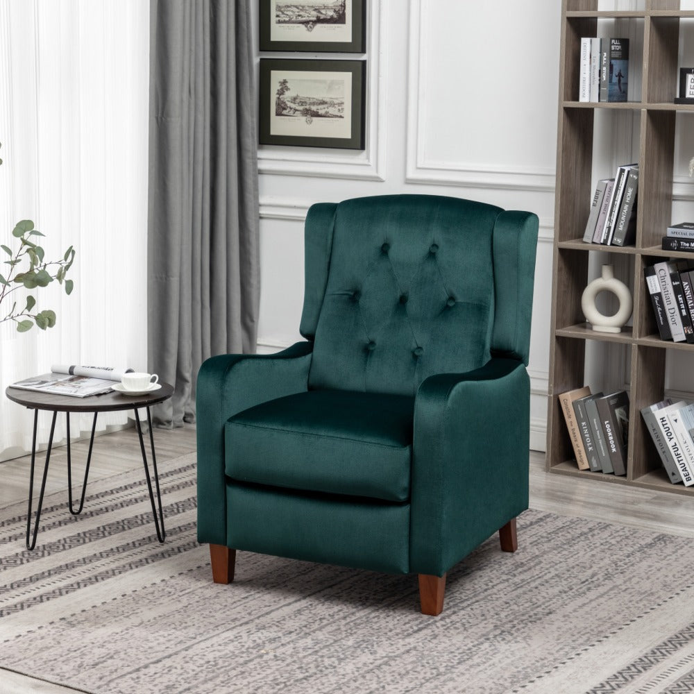 Velvet Upholstered Push Back Recliner Armchair