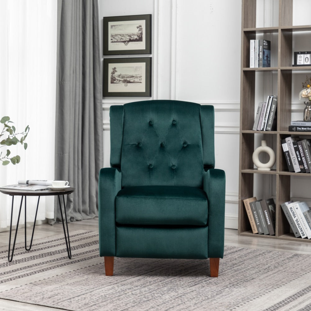 Velvet Upholstered Push Back Recliner Armchair