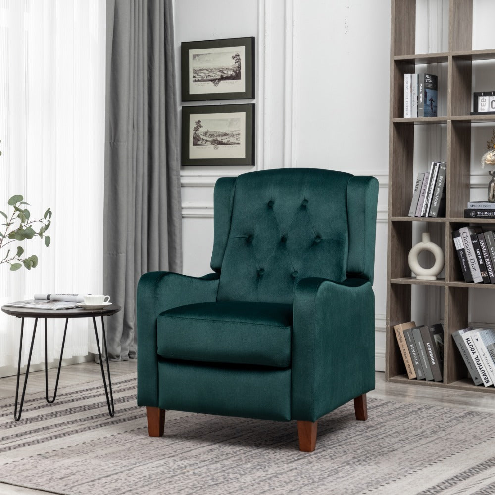 Velvet Upholstered Push Back Recliner Armchair