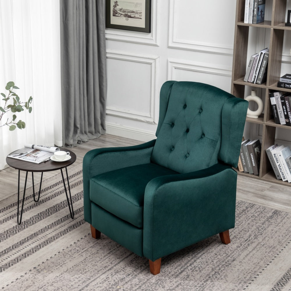 Velvet Upholstered Push Back Recliner Armchair